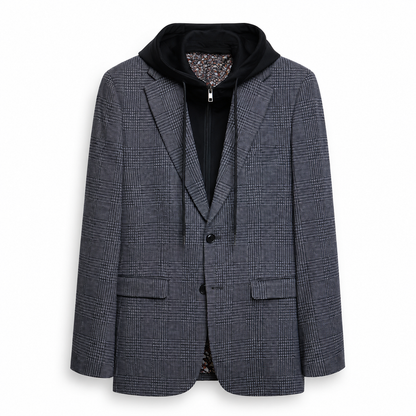 Soul of London Detachable-Collar Hooded Blazer - Charcoal