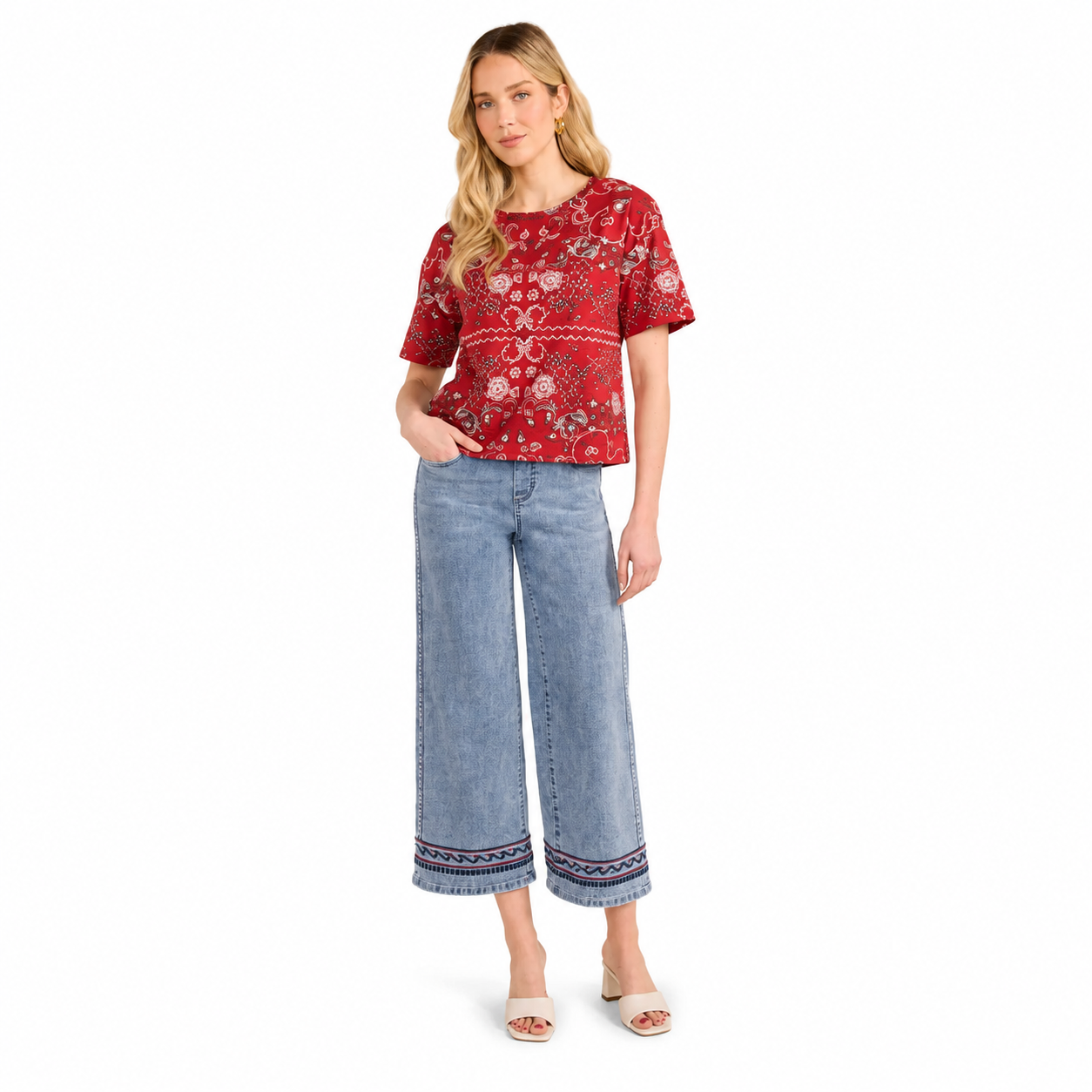 FDJ Short Sleeve Embellished Top