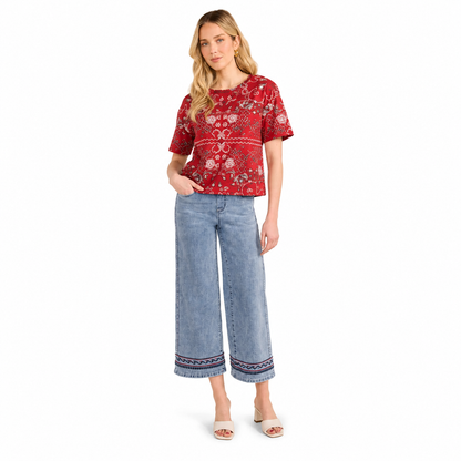 FDJ Short Sleeve Embellished Top