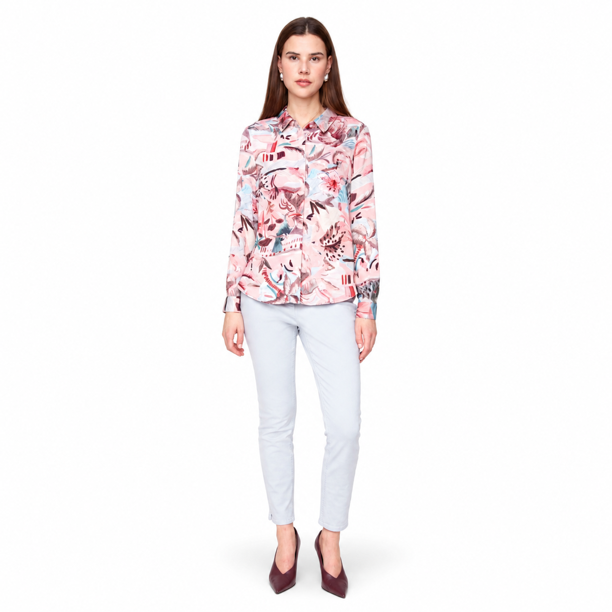 Renuar Printed Luxe Satin Blouse