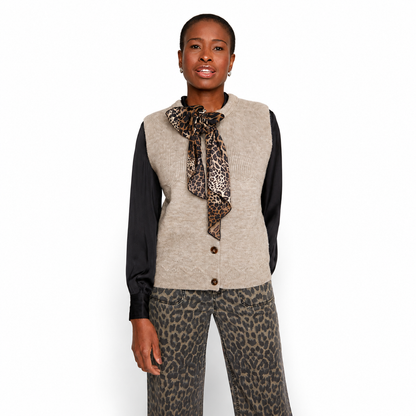 Renuar Leopard Print Tie Vest