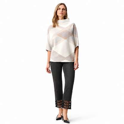 Joseph Ribkoff Brushed Viscose And Nylon Plaid Funnel-Neck Sweater