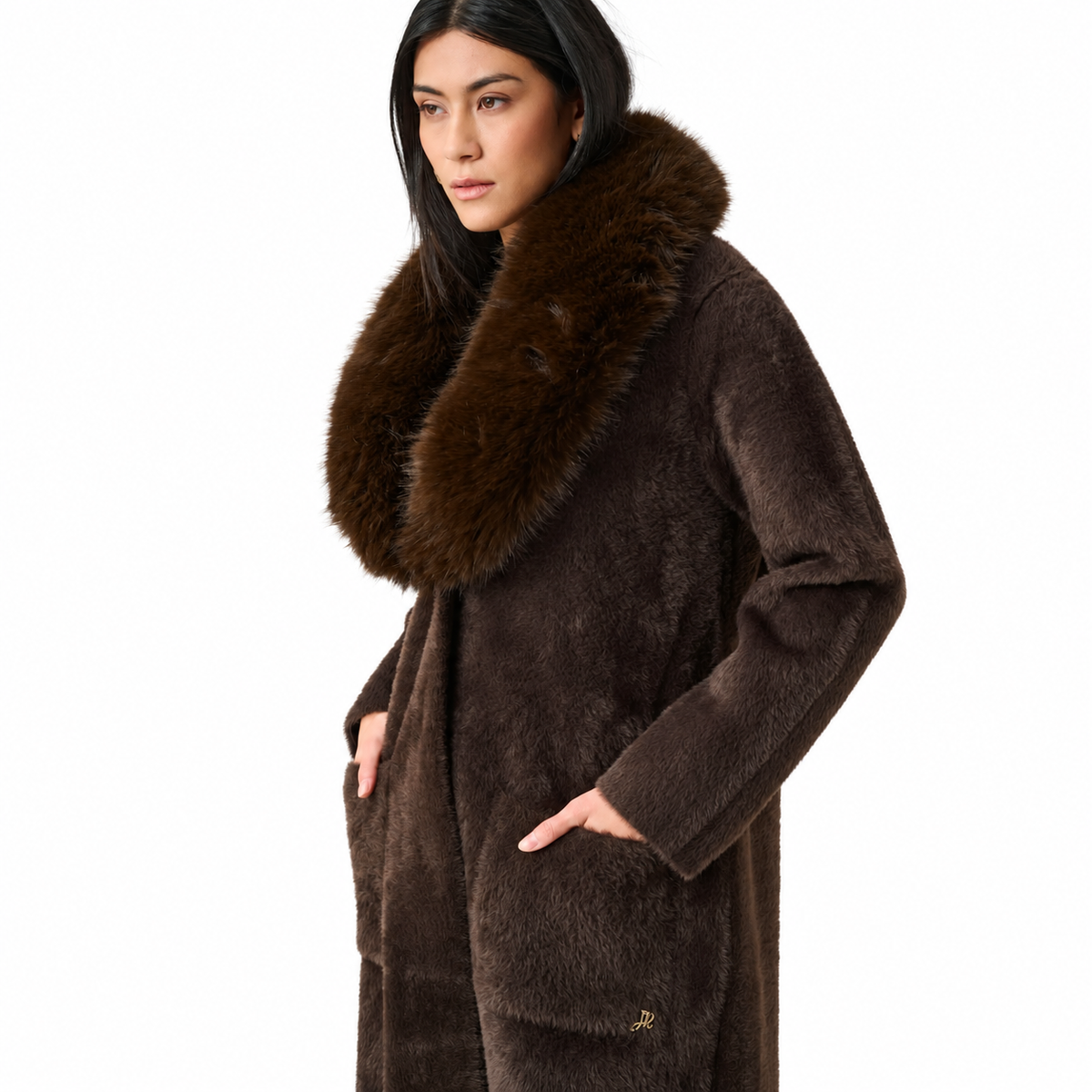 Joseph Ribkoff Feather Yarn Knit Coat With Detachable Faux Fur Collar Style 263973