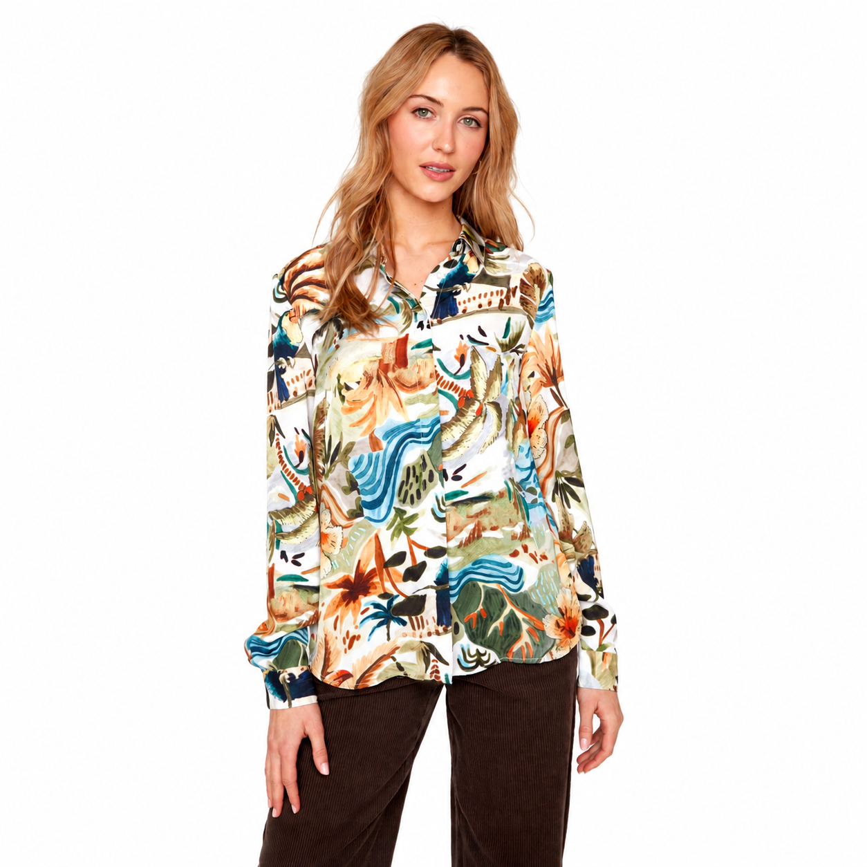 Renuar Printed Luxe Satin Blouse