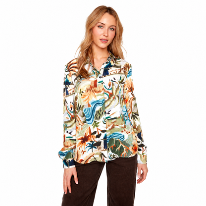Renuar Printed Luxe Satin Blouse