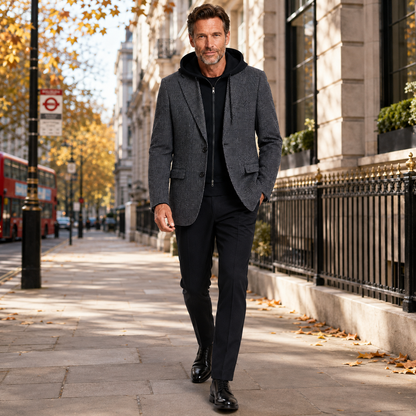 Soul of London Detachable-Collar Hooded Blazer - Charcoal