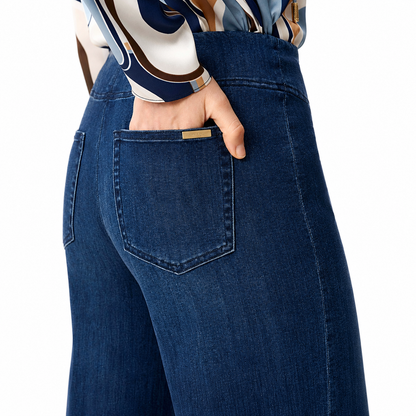 Joseph Ribkoff Featherweave Denim Palazzo High-Rise Pull-On Jeans