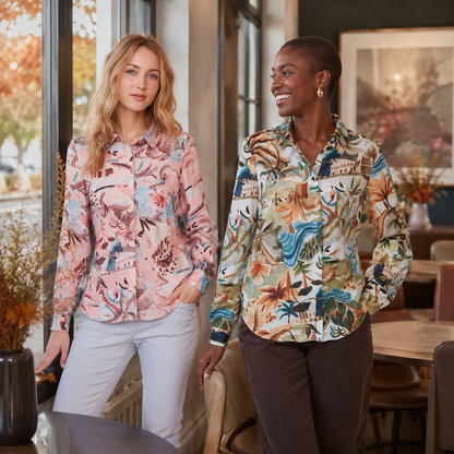 Renuar Printed Luxe Satin Blouse