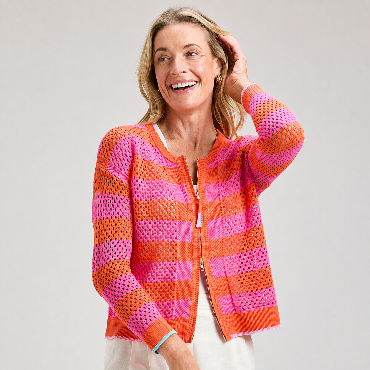 Zaket & Plover Pointelle Zip Cardi