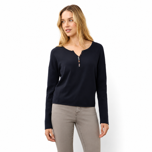 FDJ Notch Neck Rib Sleeve Sweater
