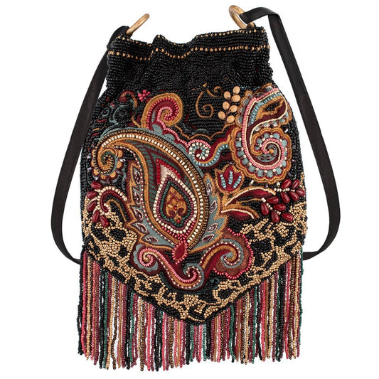 In the Groove Boho Paisley Fringe Crossbody Bucket Bag