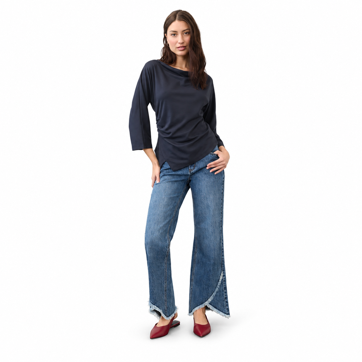 FDJ 3/4 Sleeve Cowl Boat Neck Top
