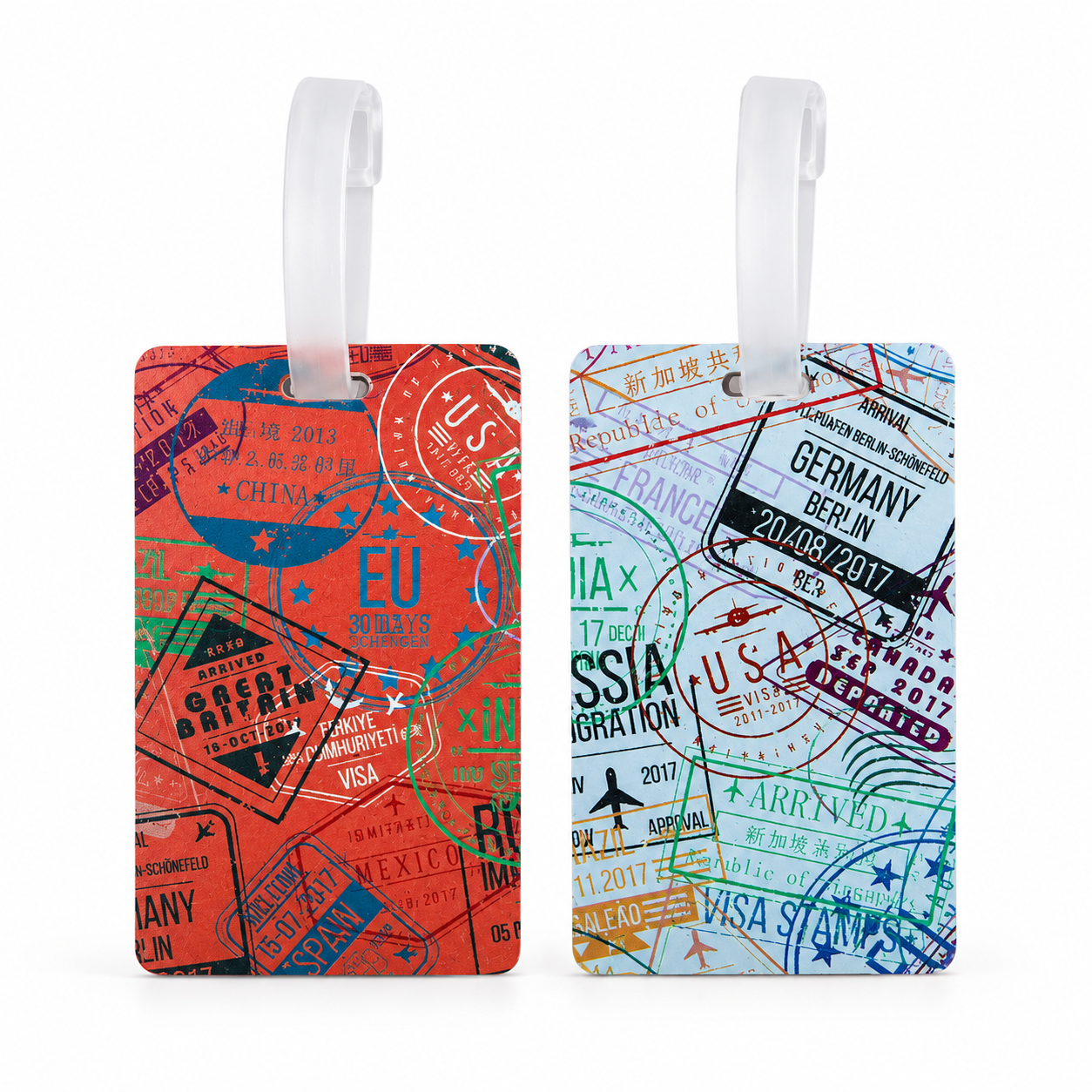 Set of 2 Luggage Tags - Passport Stamps