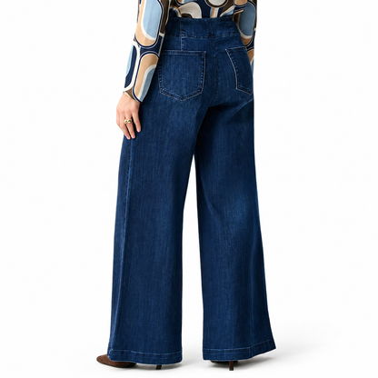 Joseph Ribkoff Featherweave Denim Palazzo High-Rise Pull-On Jeans