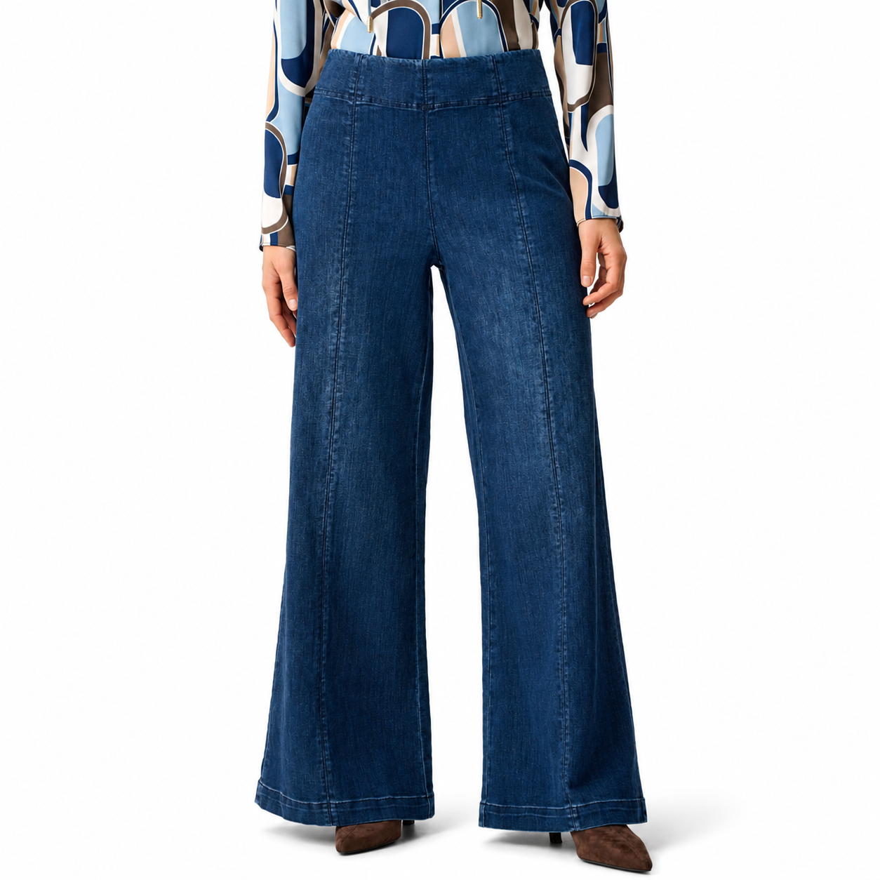 Joseph Ribkoff Featherweave Denim Palazzo High-Rise Pull-On Jeans