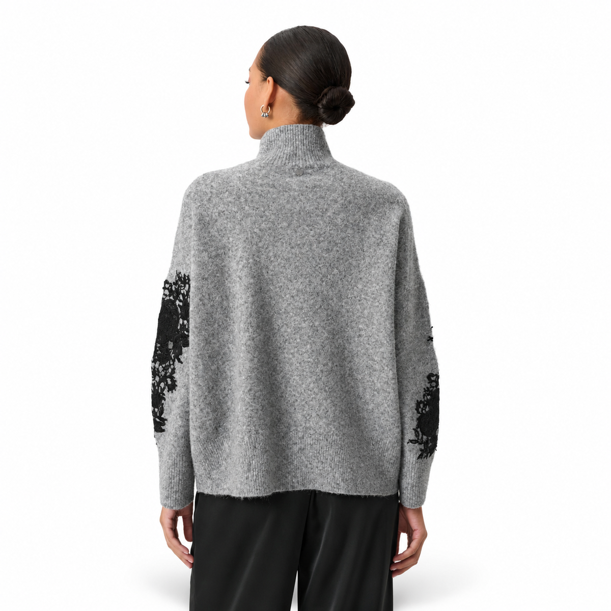Joseph Ribkoff Lace Applique Mock Neck Sweater