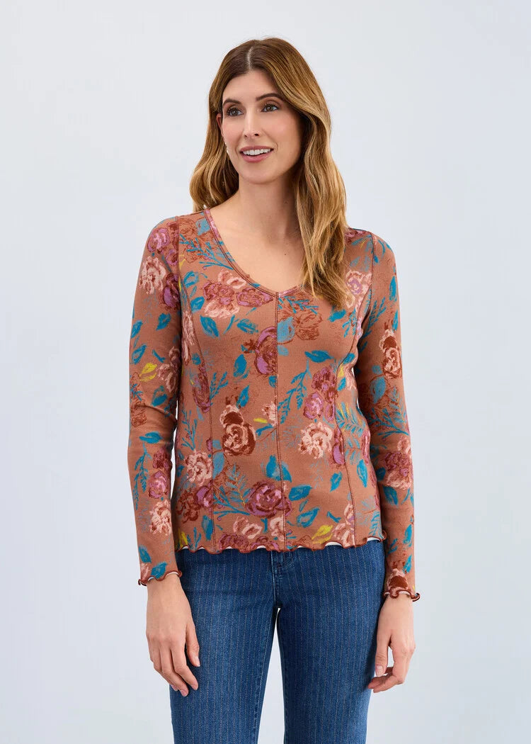 FDJ Long Sleeve V-Neck Top, Style #3461161