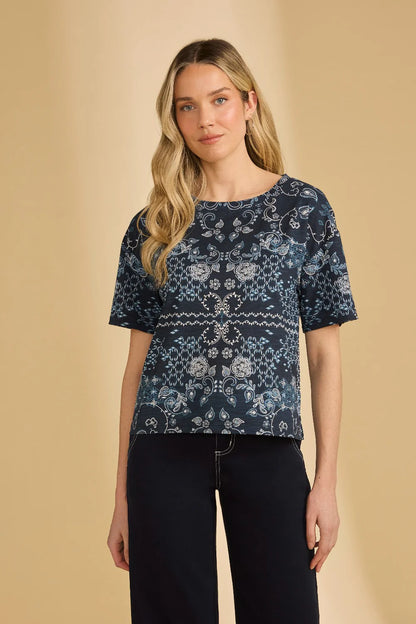 FDJ Short Sleeve Embellished Top, Style 3992476