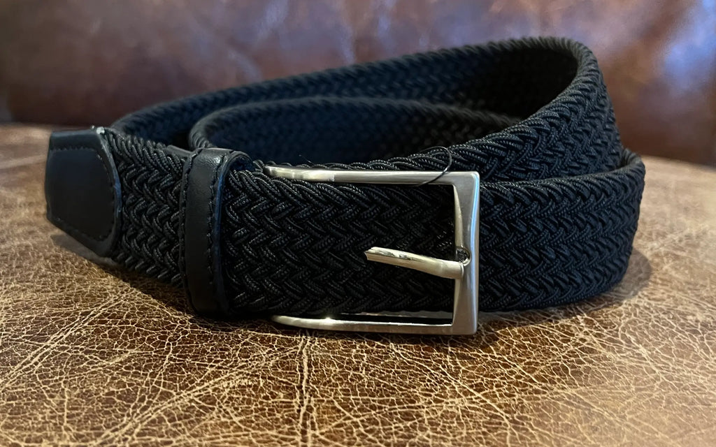 Mens woven discount leather belt