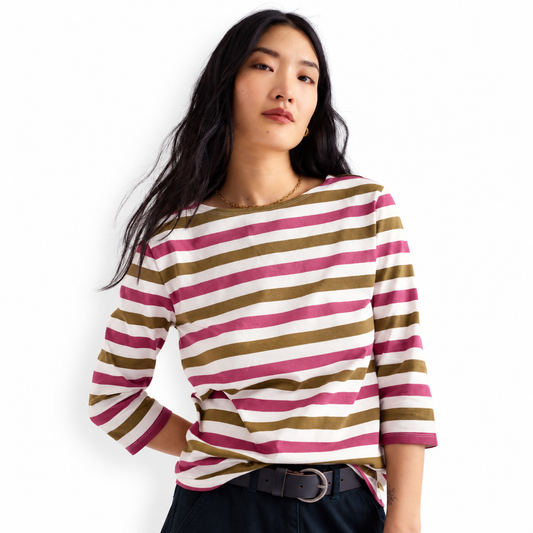 Seasalt Cornwall Sailor 3/4 Sleeve Thick Multi Stripe Top