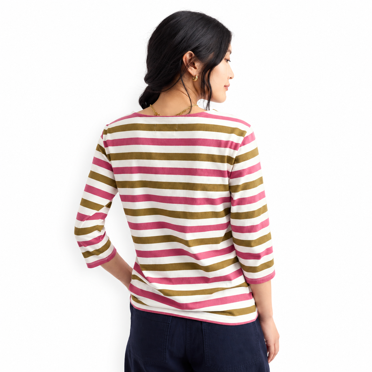 Seasalt Cornwall Sailor 3/4 Sleeve Thick Multi Stripe Top