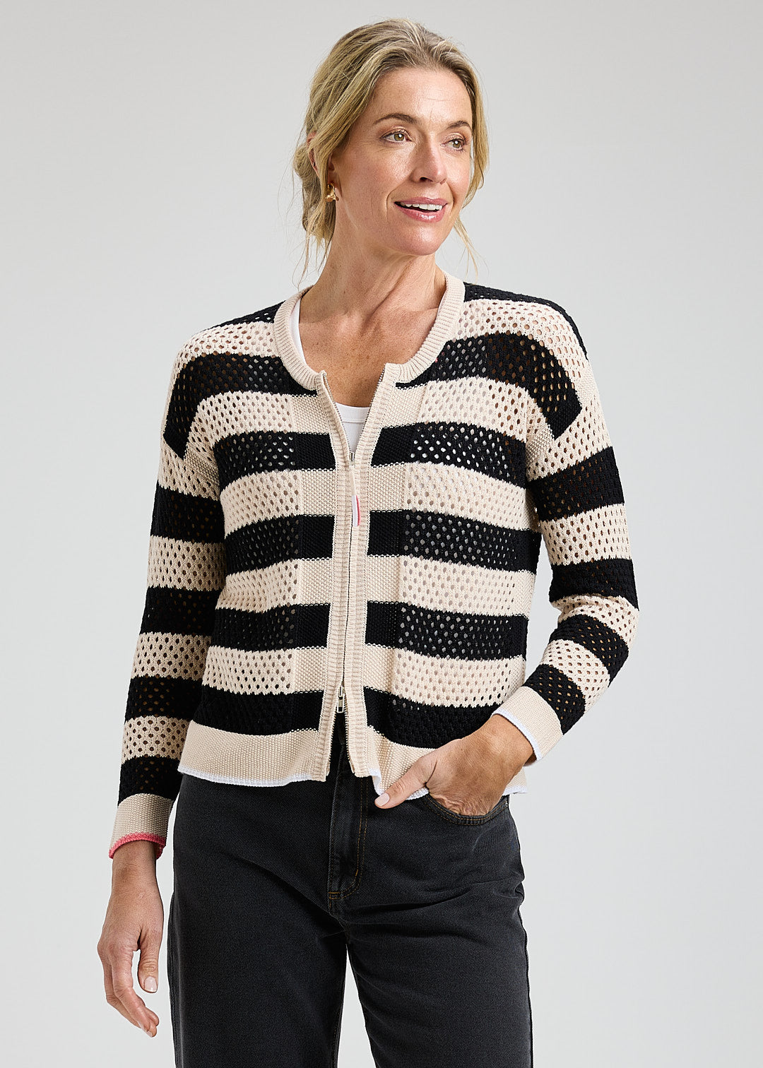 Zaket & Plover Pointelle Zip Cardi