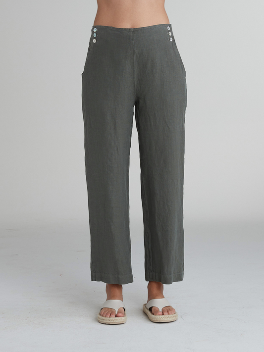 Cut Loose Solid Linen Button Trouser, Style #4402853