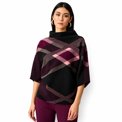 Joseph Ribkoff Brushed Viscose And Nylon Plaid Funnel-Neck Sweater