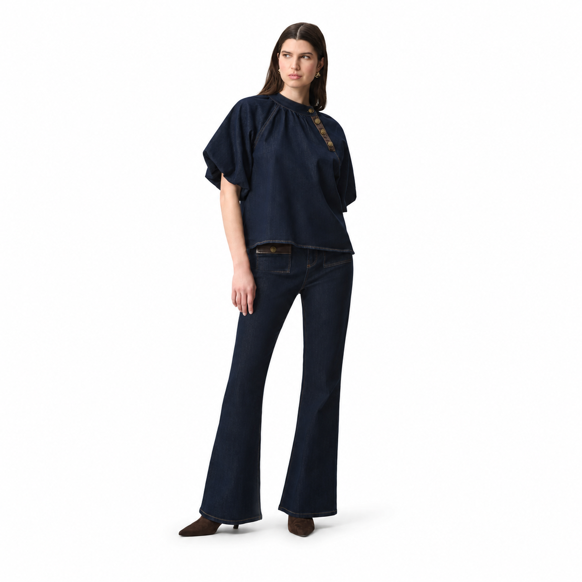 Joseph Ribkoff Featherweave™ Balloon-Sleeve Denim Top