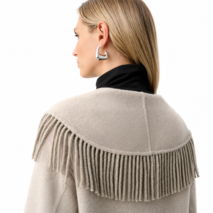 Joseph Ribkoff Wool Blend Shawl Collar Fringed Coat Style 263912