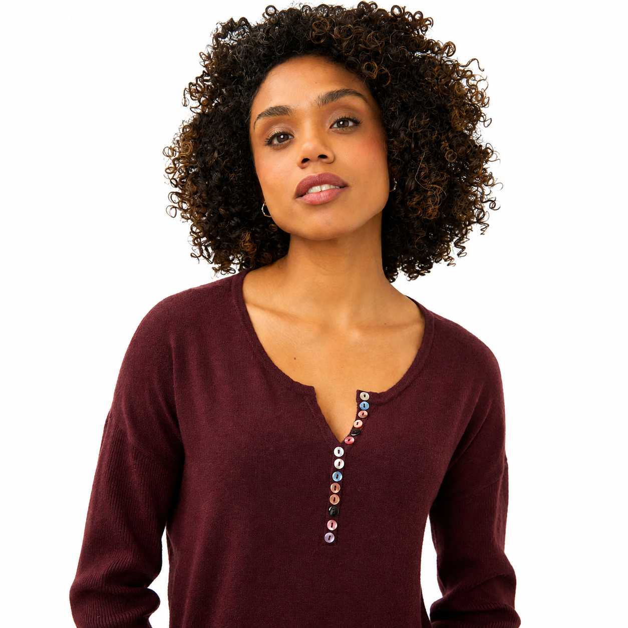 FDJ Notch Neck Rib Sleeve Sweater