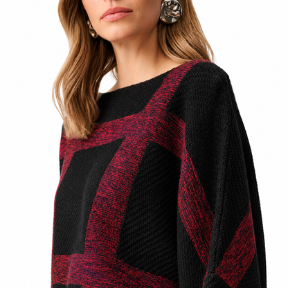 Joseph Ribkoff Brushed Viscose And Nylon Plaid Boat-Neck Sweater