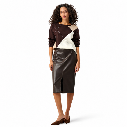 Joseph Ribkoff Brushed Viscose Knit Argyle Pattern Crewneck Sweater