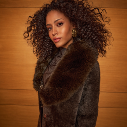Joseph Ribkoff Feather Yarn Knit Coat With Detachable Faux Fur Collar Style 263973
