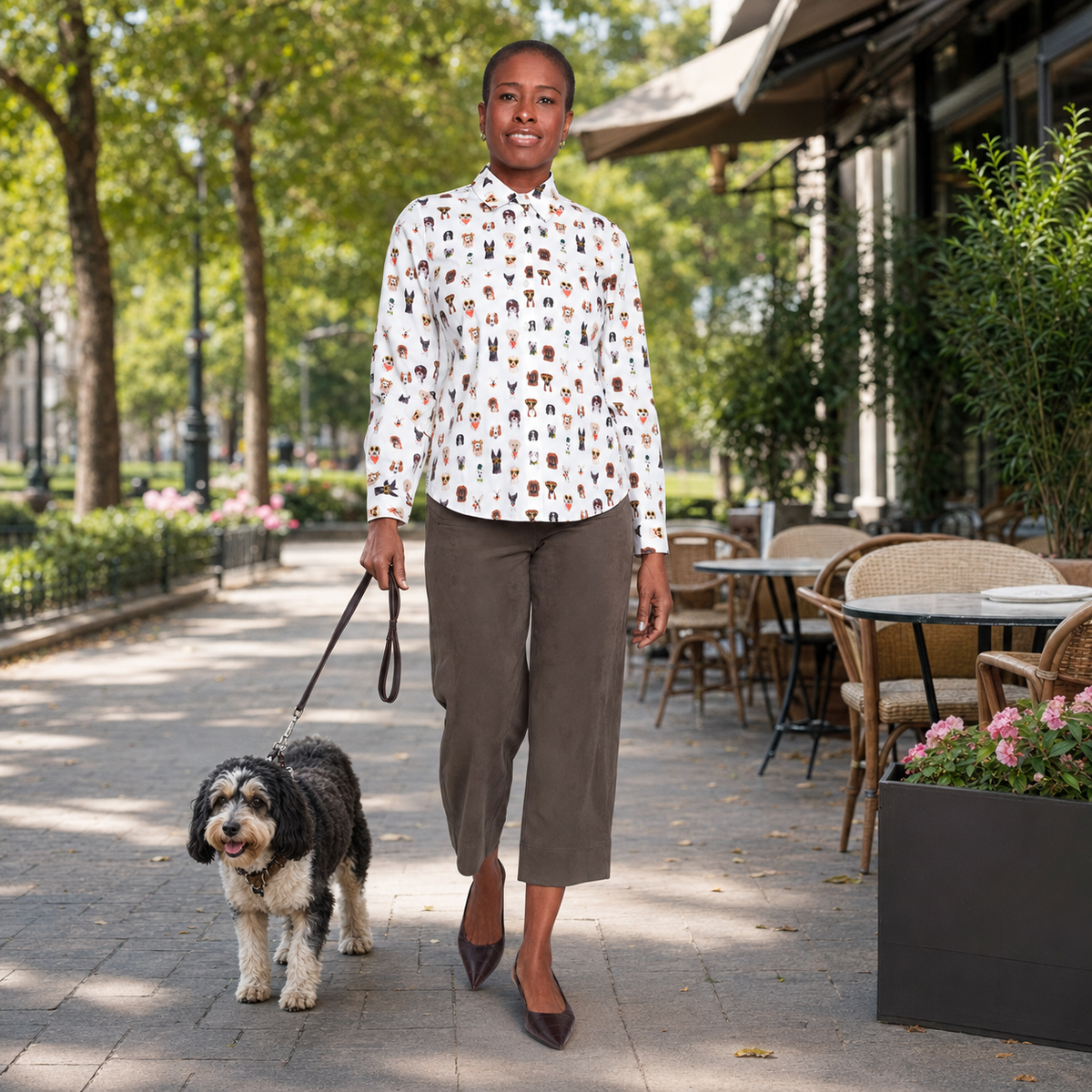 Renuar Dog Print Crisp Poplin Shirt