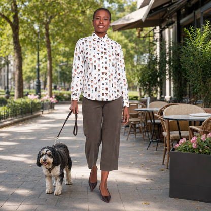 Renuar Dog Print Crisp Poplin Shirt