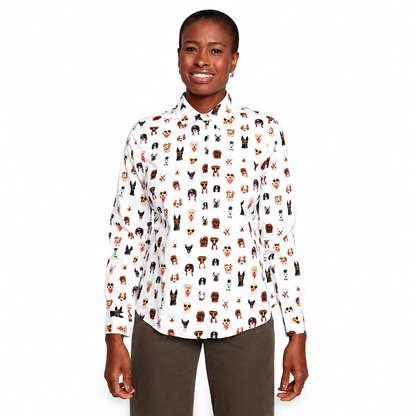 Renuar Dog Print Crisp Poplin Shirt