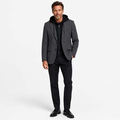Soul of London Detachable-Collar Hooded Blazer - Charcoal