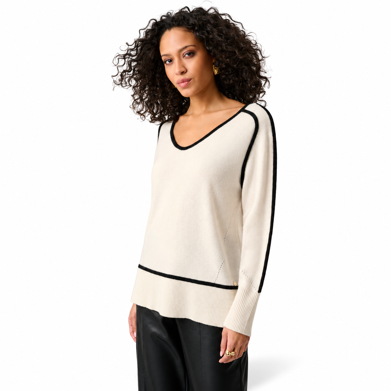 Joseph Ribkoff Cashmere And Wool Contrast trim Sweater Style 263941