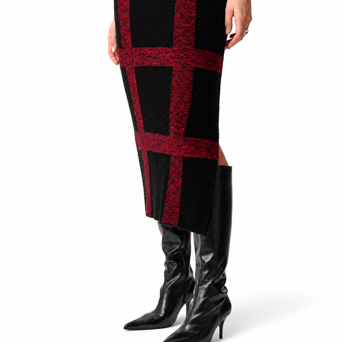 Joseph Ribkoff Brushed Viscose And Nylon Knit Plaid Pencil Skirt
