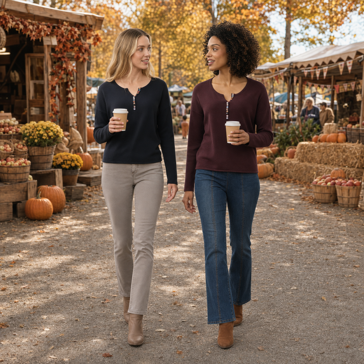 FDJ Notch Neck Rib Sleeve Sweater
