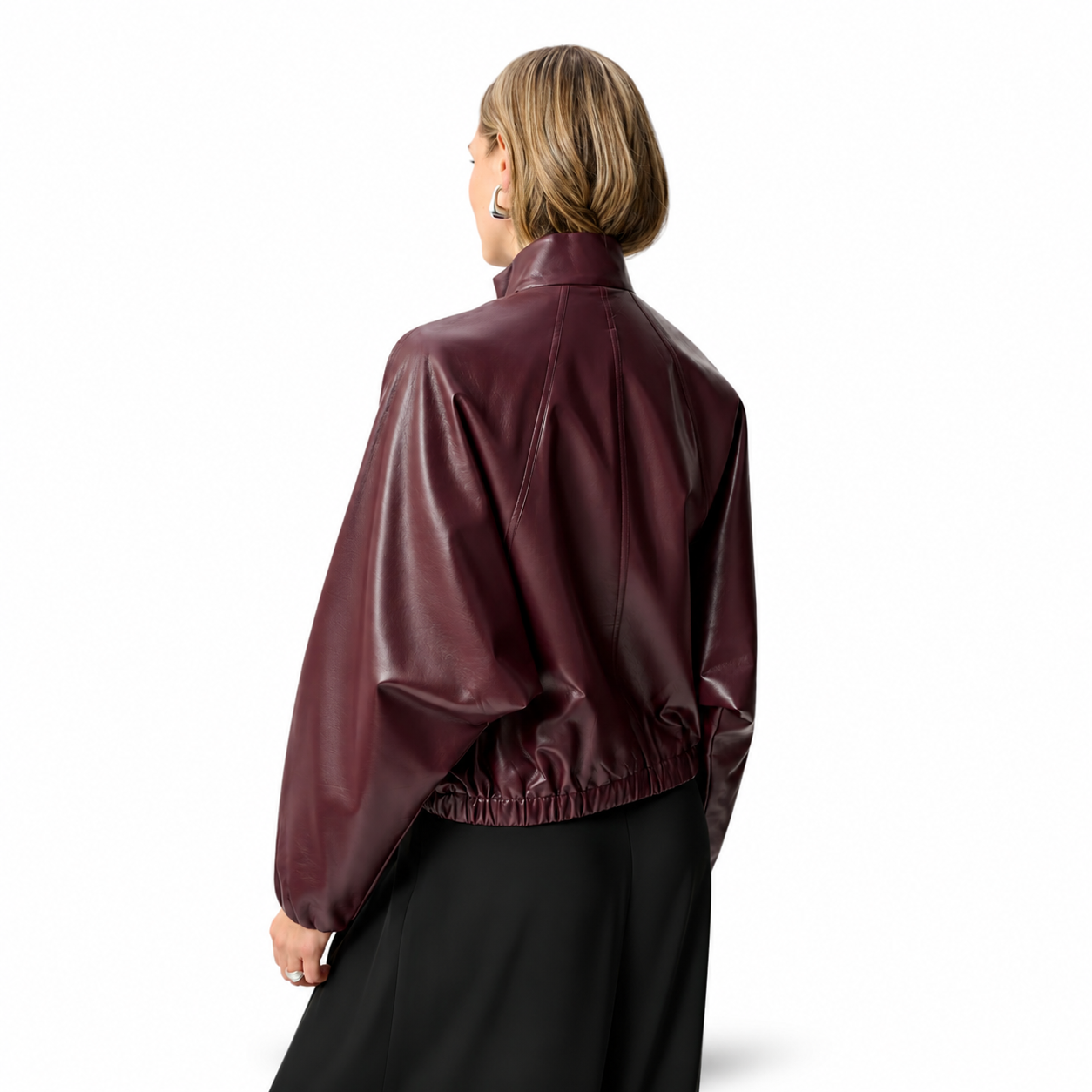 Joseph Ribkoff Leatherette Mock-Neck Bomber Jacket