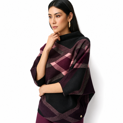 Joseph Ribkoff Brushed Viscose And Nylon Plaid Funnel-Neck Sweater