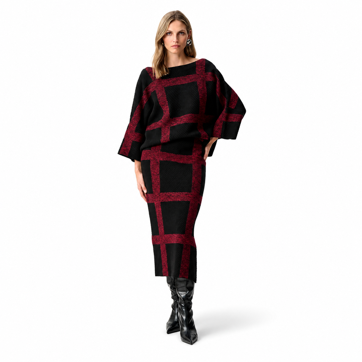 Joseph Ribkoff Brushed Viscose And Nylon Plaid Boat-Neck Sweater