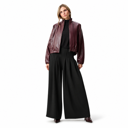 Joseph Ribkoff Leatherette Mock-Neck Bomber Jacket