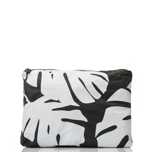 Aloha Mid Pouch in Monstera White on Black, Style #MID22301 Aloha