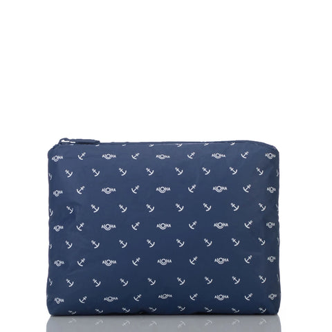 Aloha Mid Pouch - Shipwrecks Anchor in White on Navy