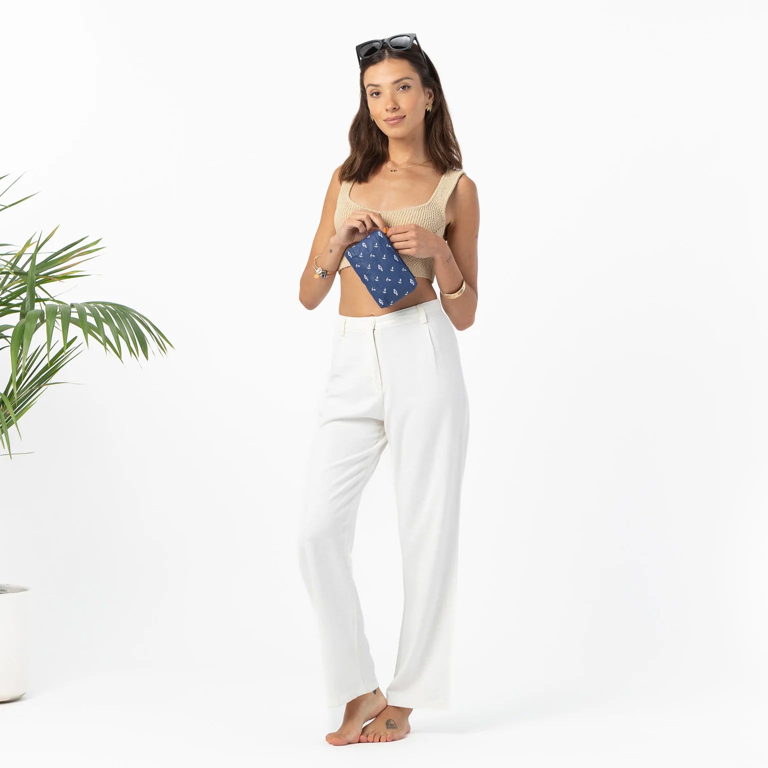 Aloha Mini Shipwrecks Anchor White on Navy Pouch Aloha